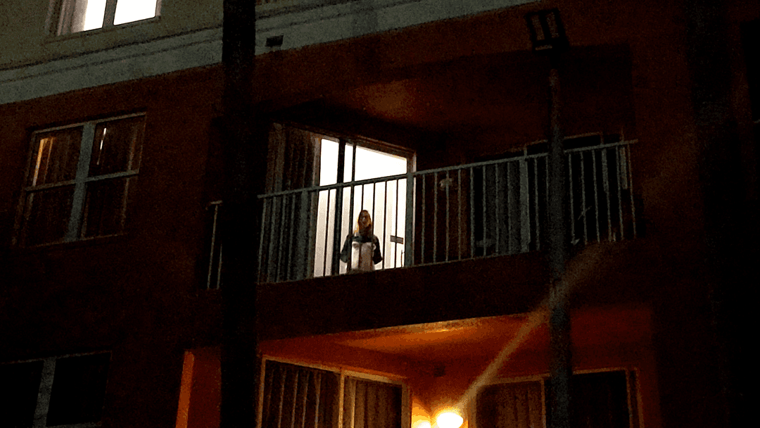 Exhibitionist slut caught showing off in hotel window