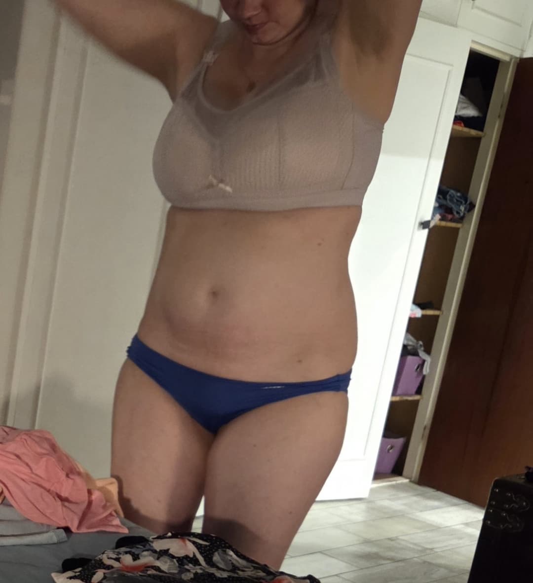 Spy hot wife in blue and black panties