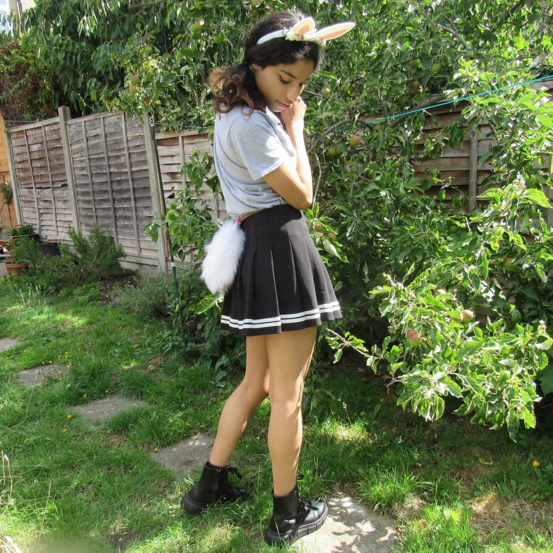 Lay her down,pull that skirt back, spread them legs and push my big dick in her.