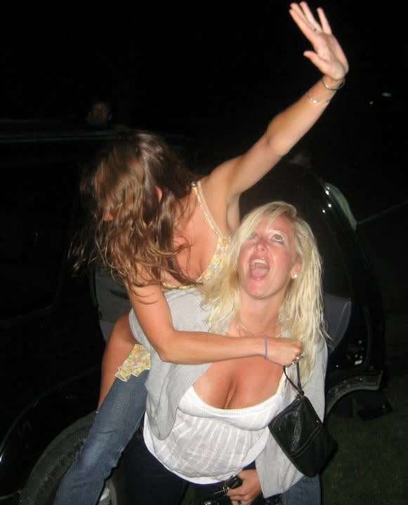 Big boobed blonde partying hard