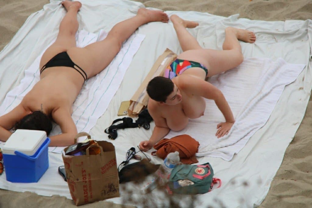 White pawg Short hair tomboy dyke stud public beach