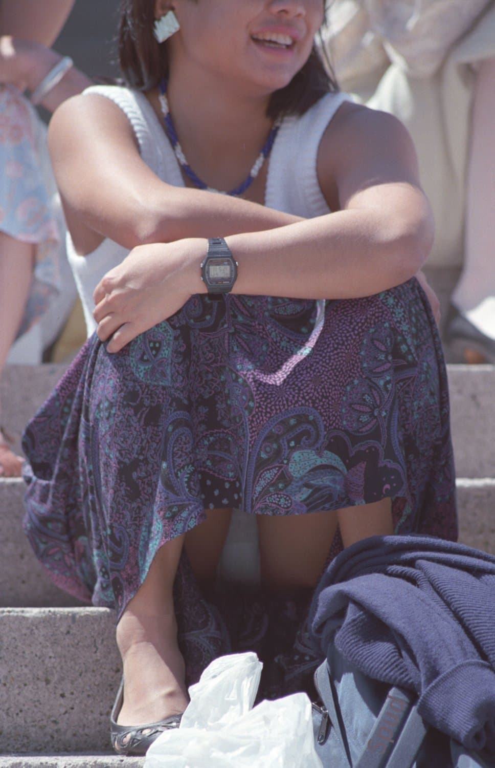 Cute asian milf upskirt showing her white panties