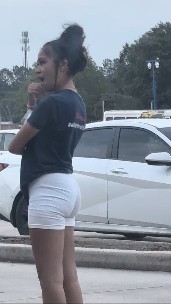 candid cute petite college lightskin little bubble booty in tight white shorts