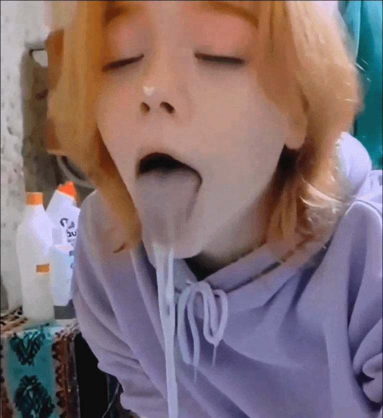 Redheaded nerd loves to play with cum in her mouth (Remastered)