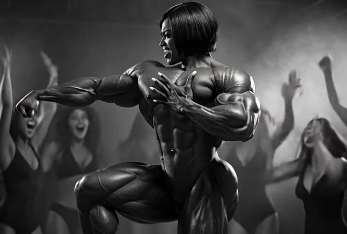 Bodybuilding strip at the women only club 2, everybody wants to touch her nude hypertrophic muscles