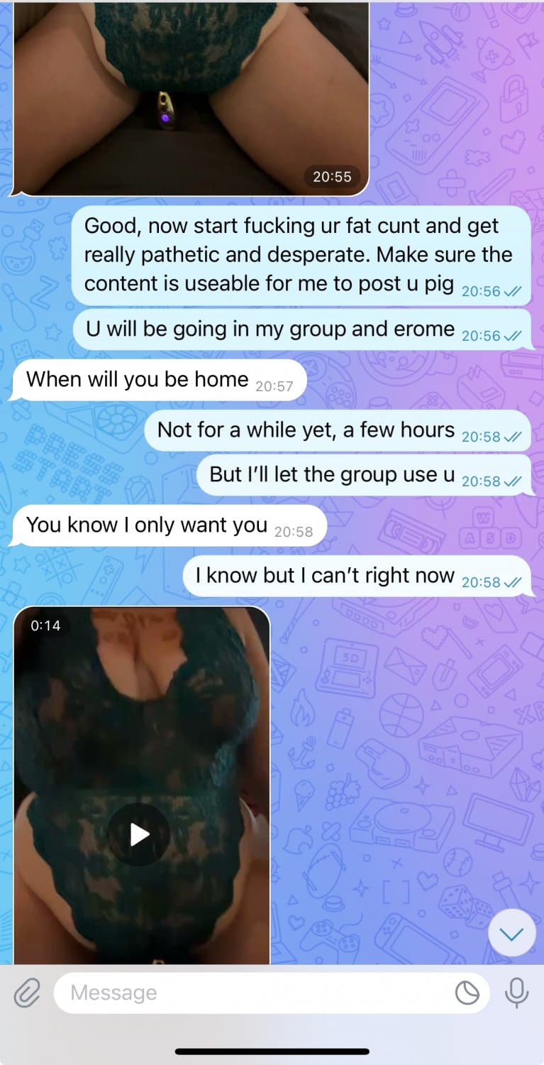 Made my fat obedient PIG perform in my Telegram group as a free use webwhore ??❌?‍???