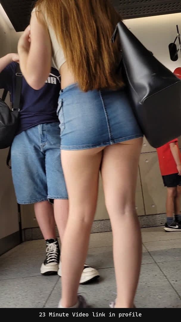 My Neighbor’s Tiny Denim Skirt Riding Up in Public – Hidden Cam POV