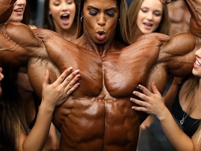 Click to view full size The naked bodybuilding show now is turning to a wild lesbian muscle orgy