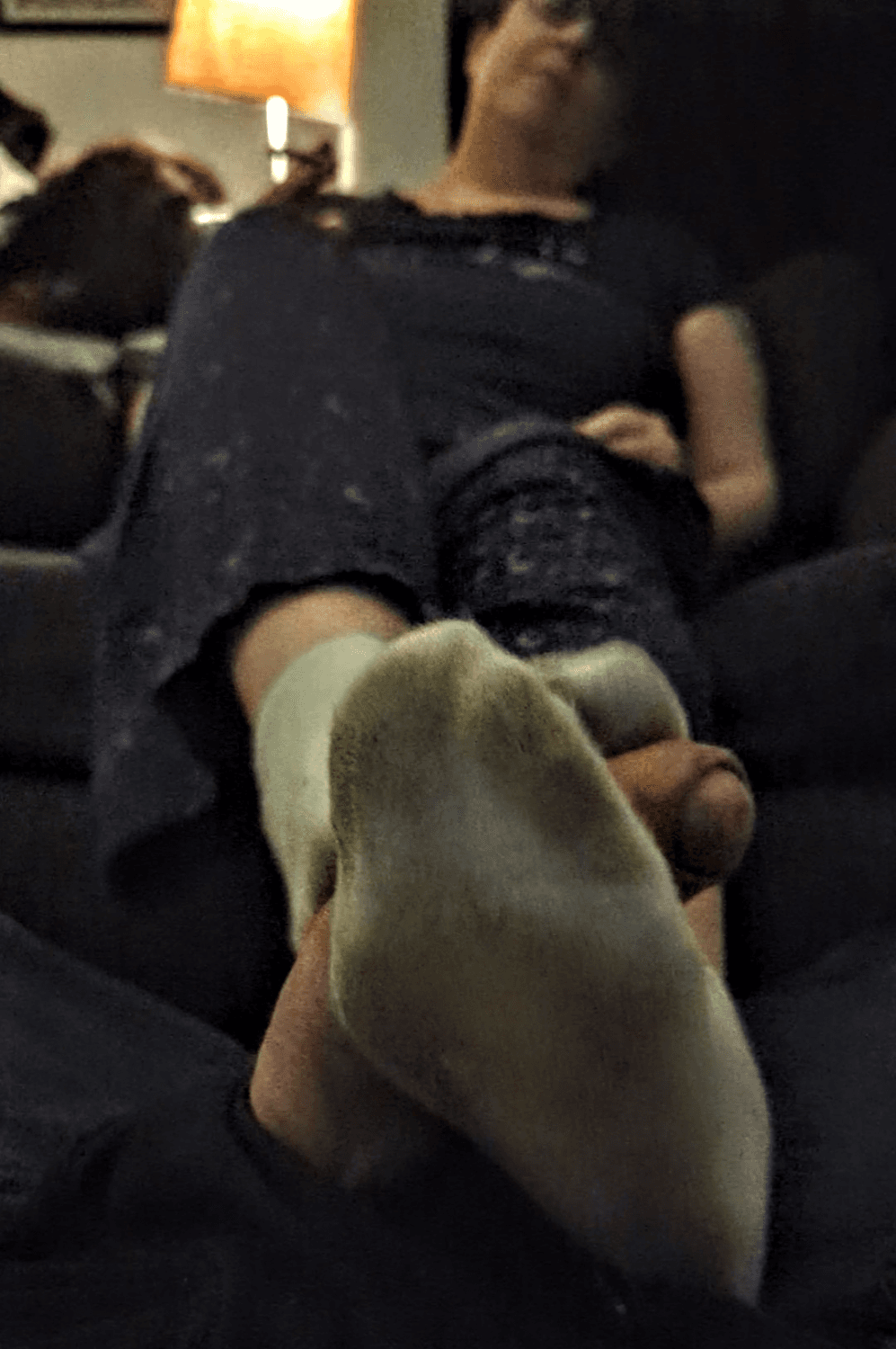 Bully stepmom sockjob footjob. Sweaty, dirty white socks destroy cock as punishment! She likes this!
