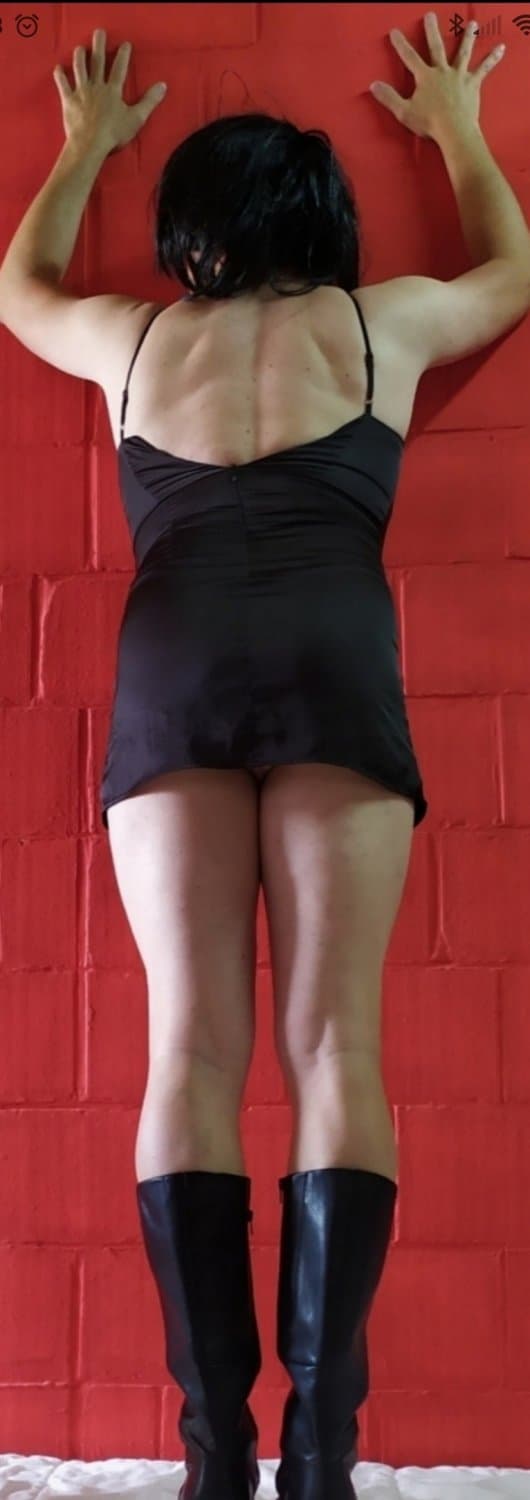 Sissy slut in black, leather boots