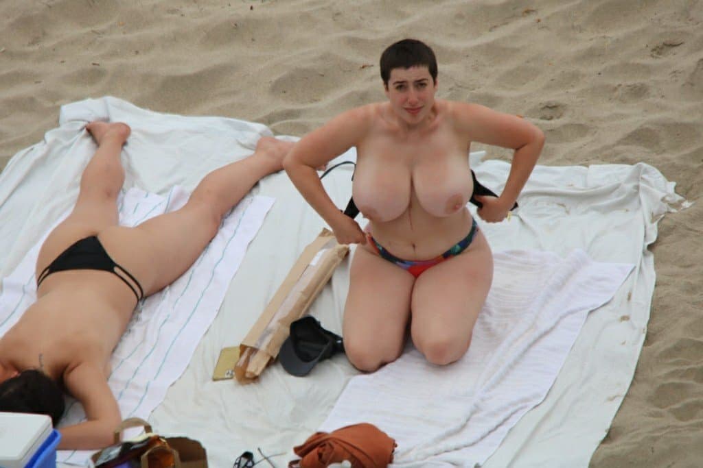 White pawg Short hair tomboy dyke stud public beach