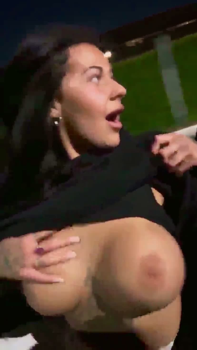 Big titty MILF flashes tits in convertible after date night