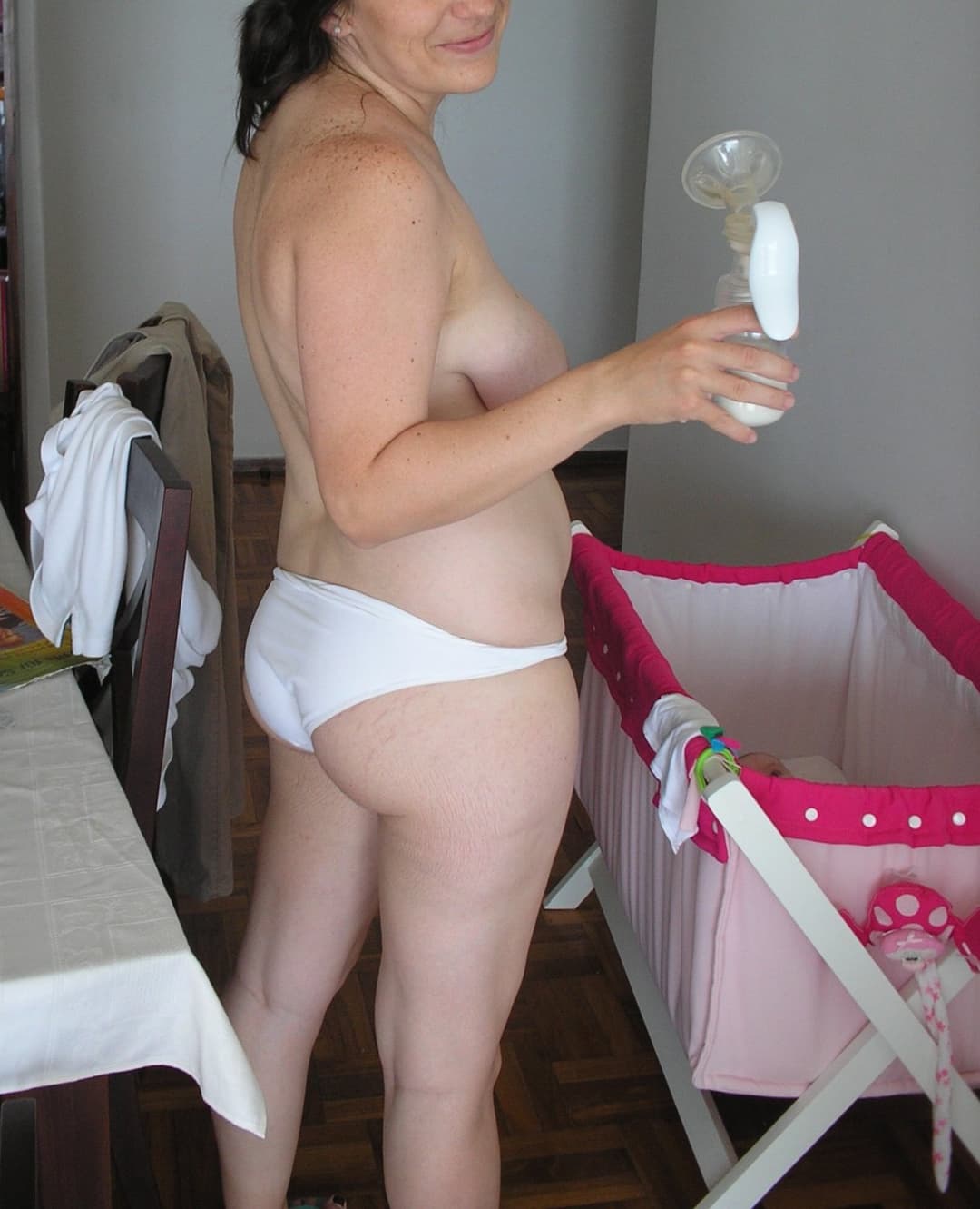 Mom of 4. Lactation time. See her saggy tits full of milk.