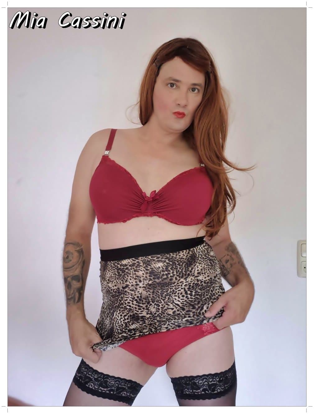 Red Lingerie and Miniskirt