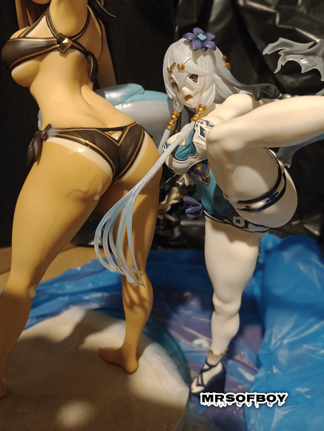 Double figure bukkake on Lila swimsuit and Ryza Black Swimsuit Tan Version from my Friend