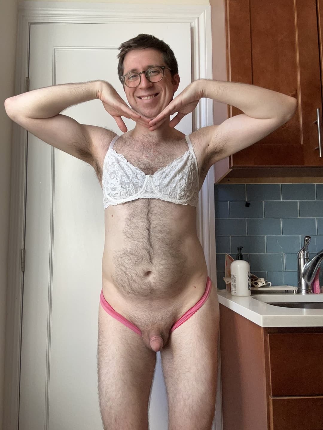 Click to view full size Laugh at this naked nerdy panty-wearing little dick loser!