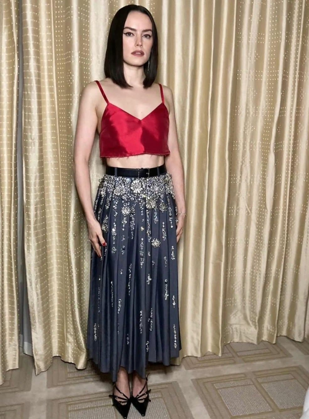 Daisy Ridley sexy in red crop top