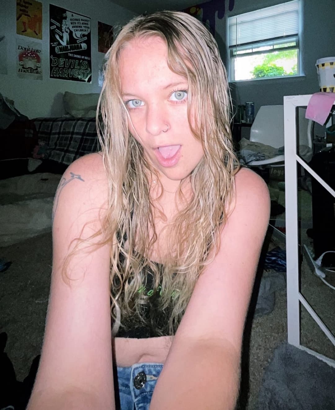 blonde irl wearing pink panties under her shorts