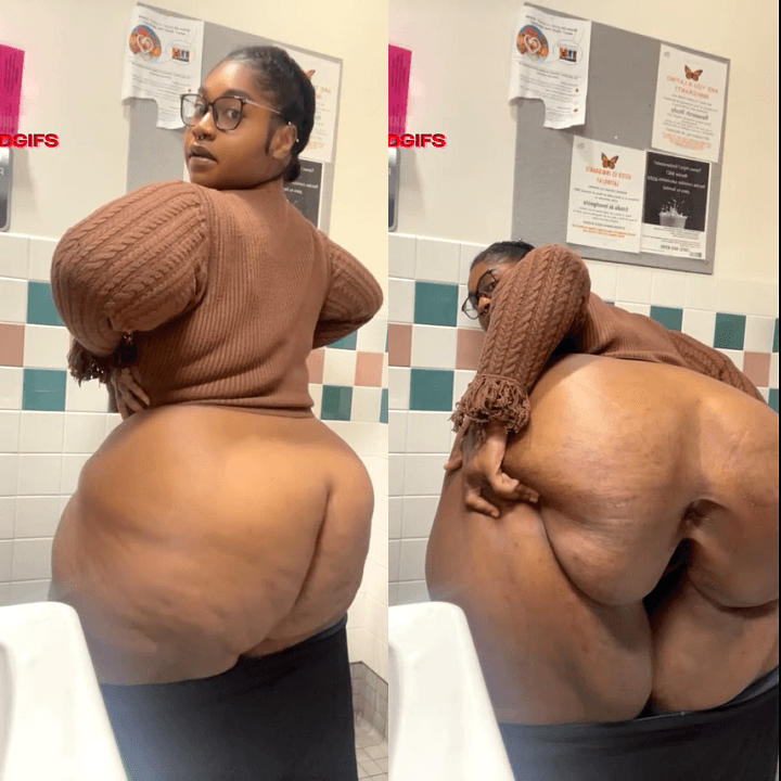 INCREDIBLE: Nerdy ebony BBW flashes & spreads her ENORMOUS ass in public bathroom ???