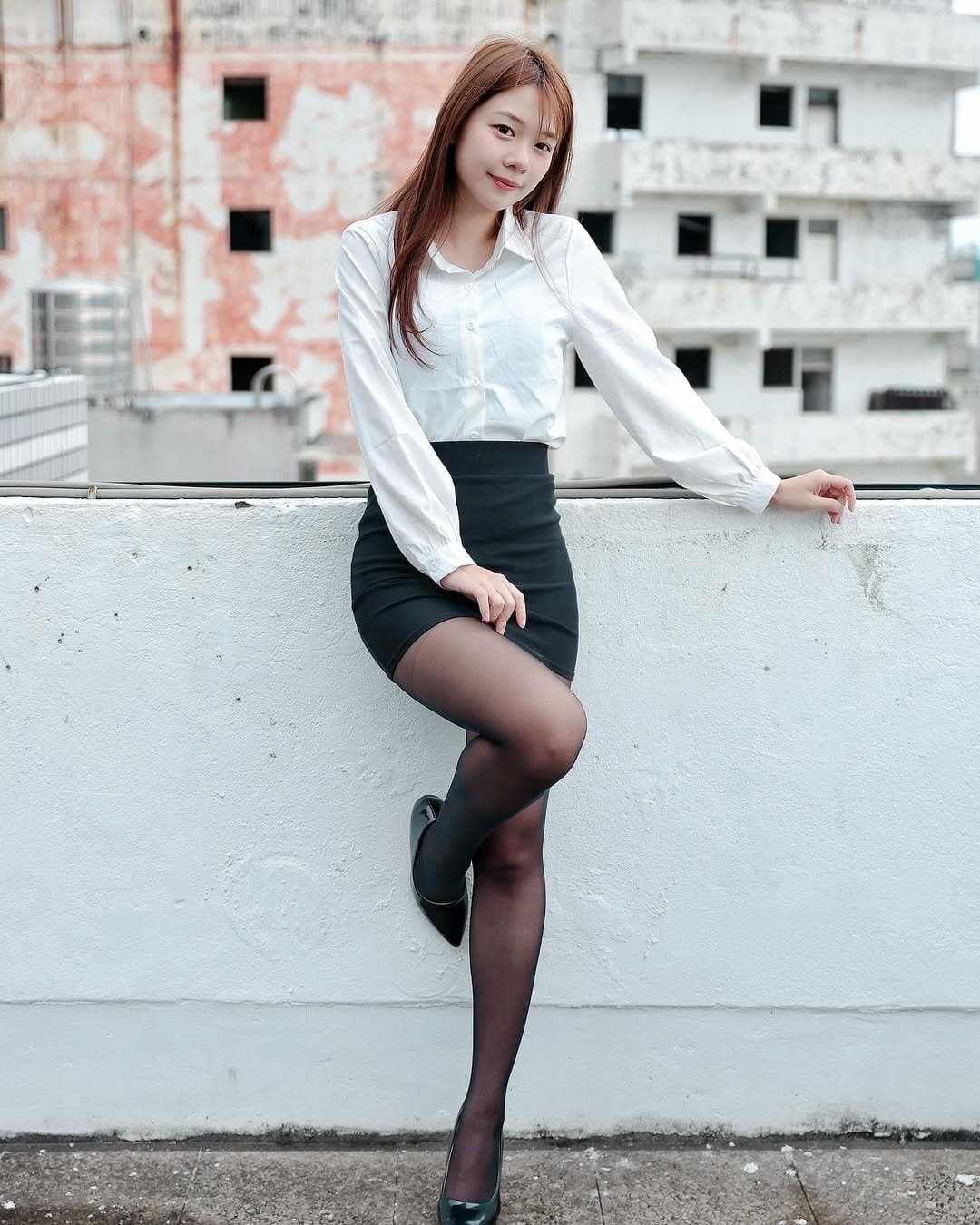 Asian hot Office lady sex in black stocking