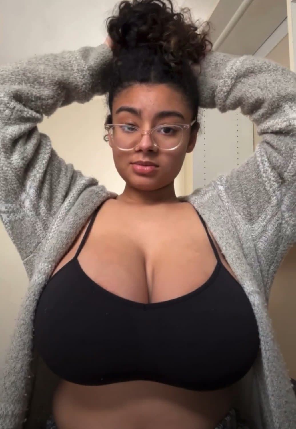 Milk filled teen flashes massive boobs.