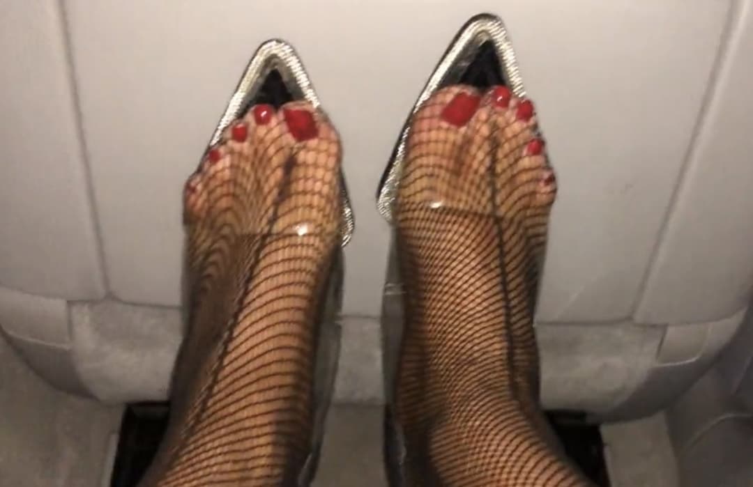 Red Toenails in Nylon and Transparent High Heels ???
