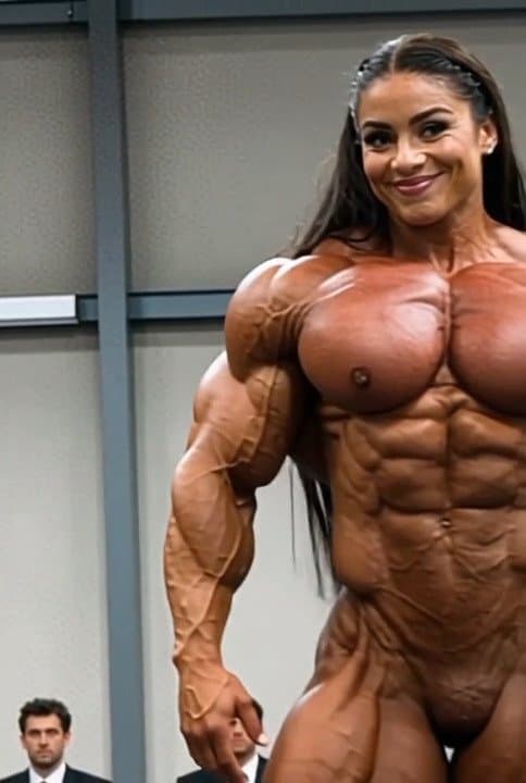 Nude Ms Olympia, seducing the judges with the strong scent of their meaty roided muscles