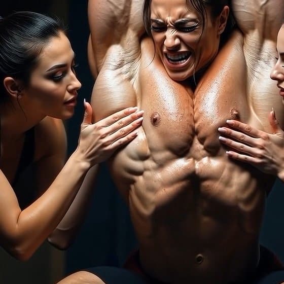 Lesbian champagne bodybuilding shower, pleasures of naked muscle worship