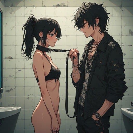AI Generated Leashed Emo Girl Bathroom Session - Anime