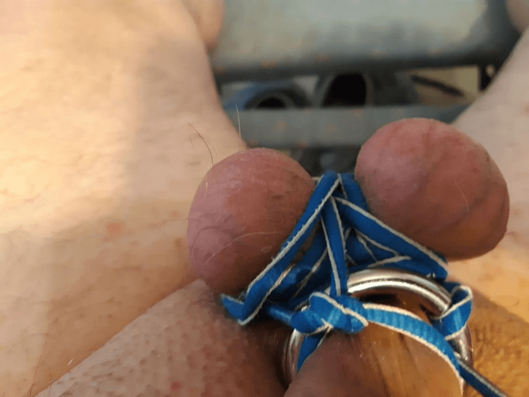 Domme ties my balls and dick