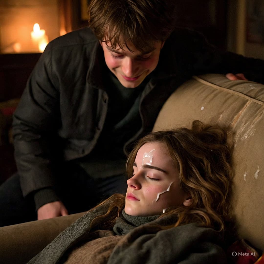 Harry had fun when Hermione was sleeping (Harry se divertiu enquanto Hermione dormia)
