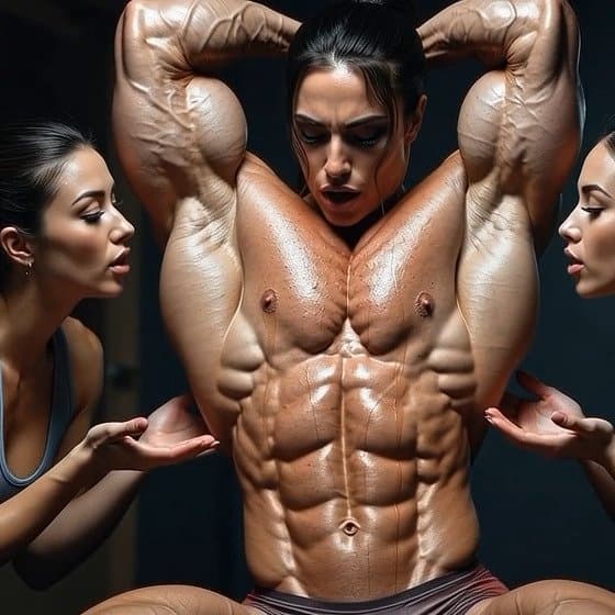 Lesbian champagne bodybuilding shower, pleasures of naked muscle worship