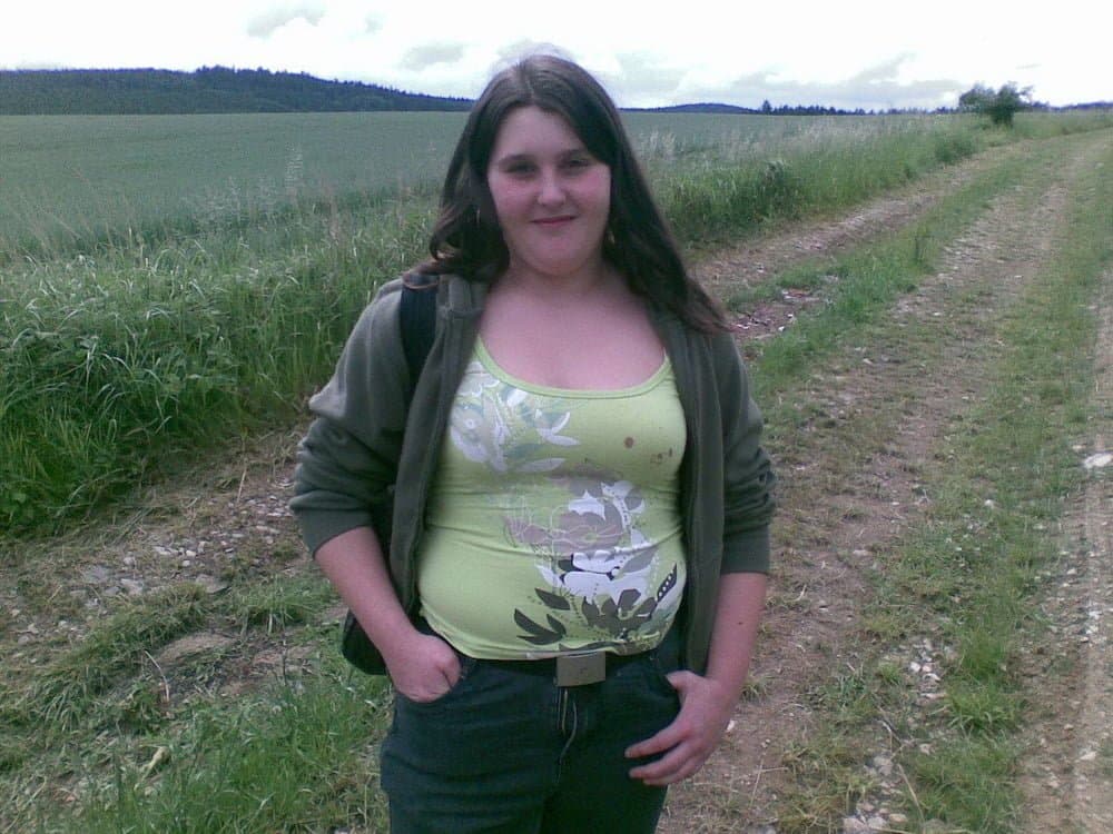 Chubby partner shows us her fat body