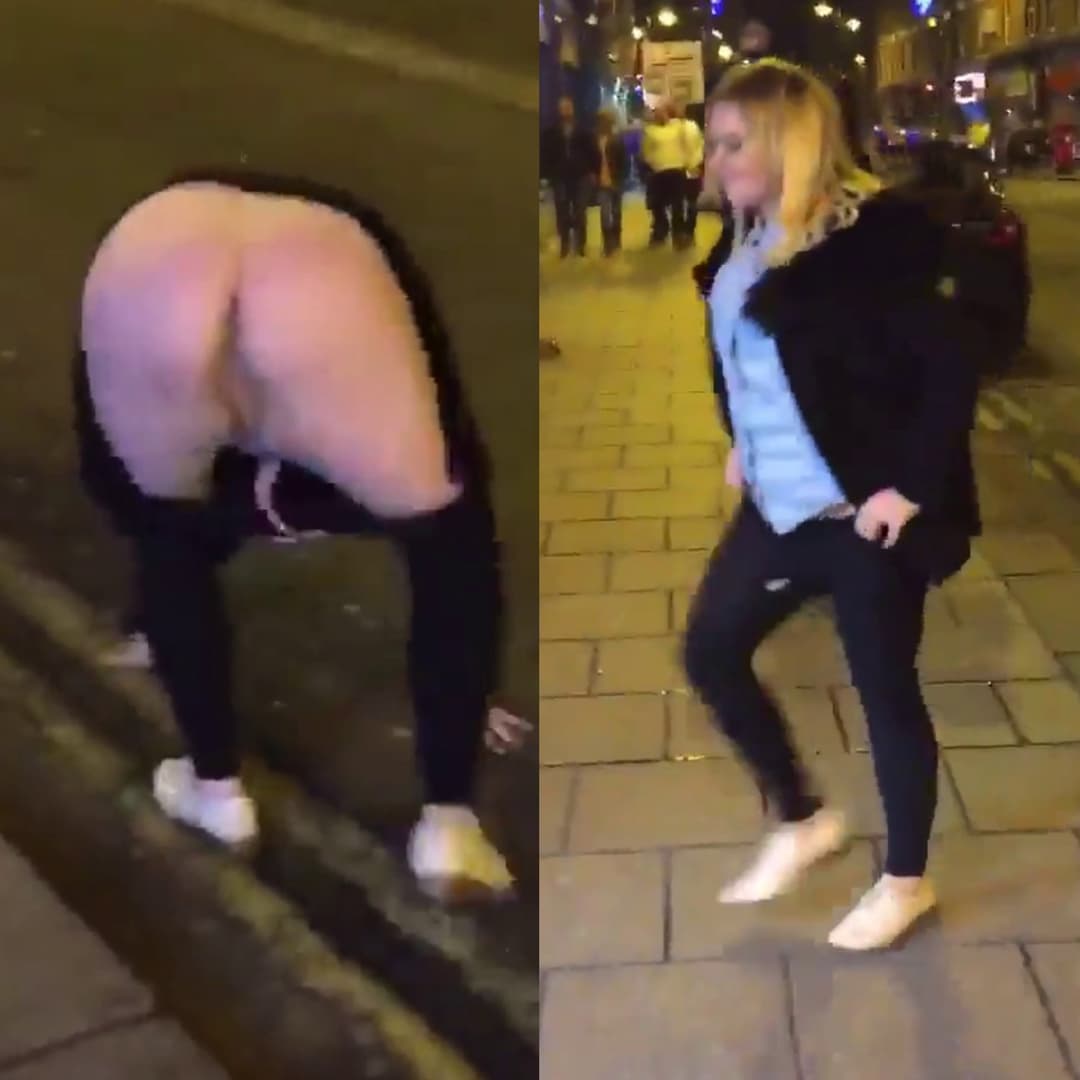 Drunk chick falls over while peeing ?