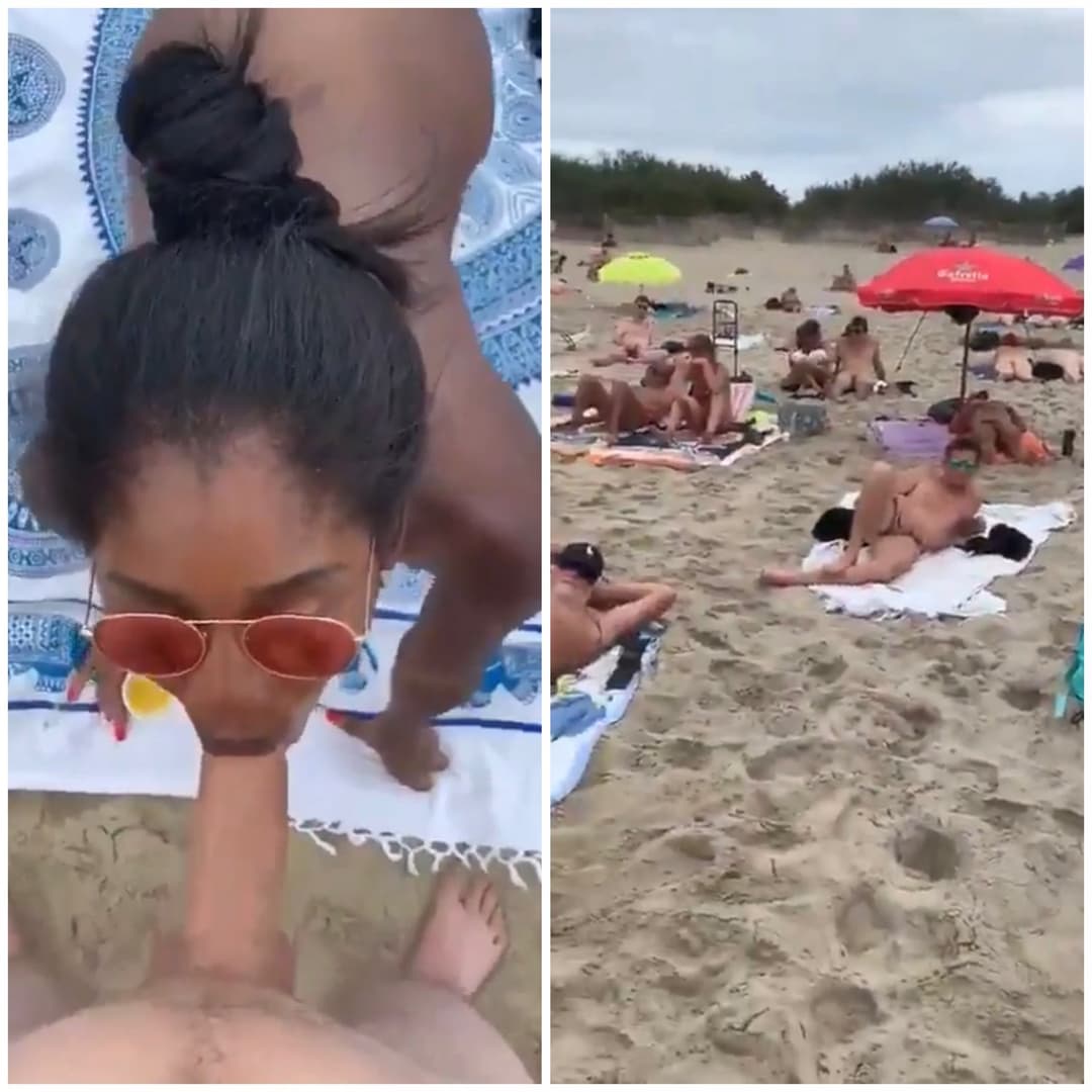Crowd Gathers As Slut Sucks Duck On Beach