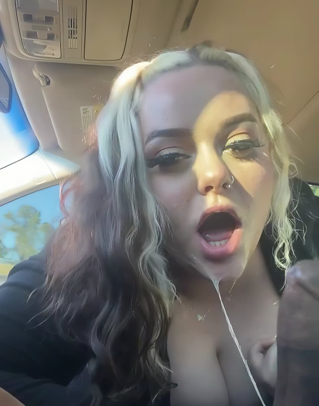 Pretty busty hot and super horny naughty goth gives him a sloppy blowjob