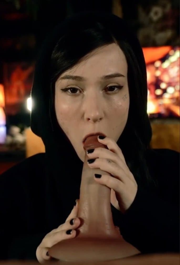 A shy goth girl sucks your cock