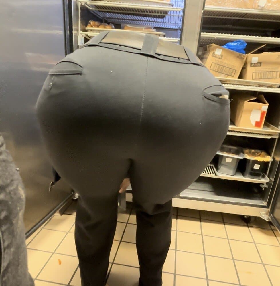 Click to view full size closeups of my big booty ebony milf managers bending over for me