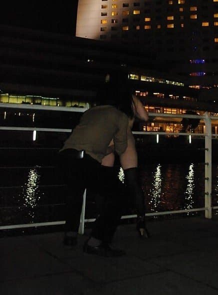 Japanese girl flashing fistfucked with both hands outdoors in public place