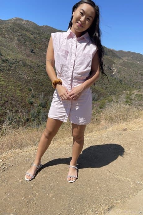 Sexy Asian babe Kimmy Kimm spreads her irresistible shaved pussy up close