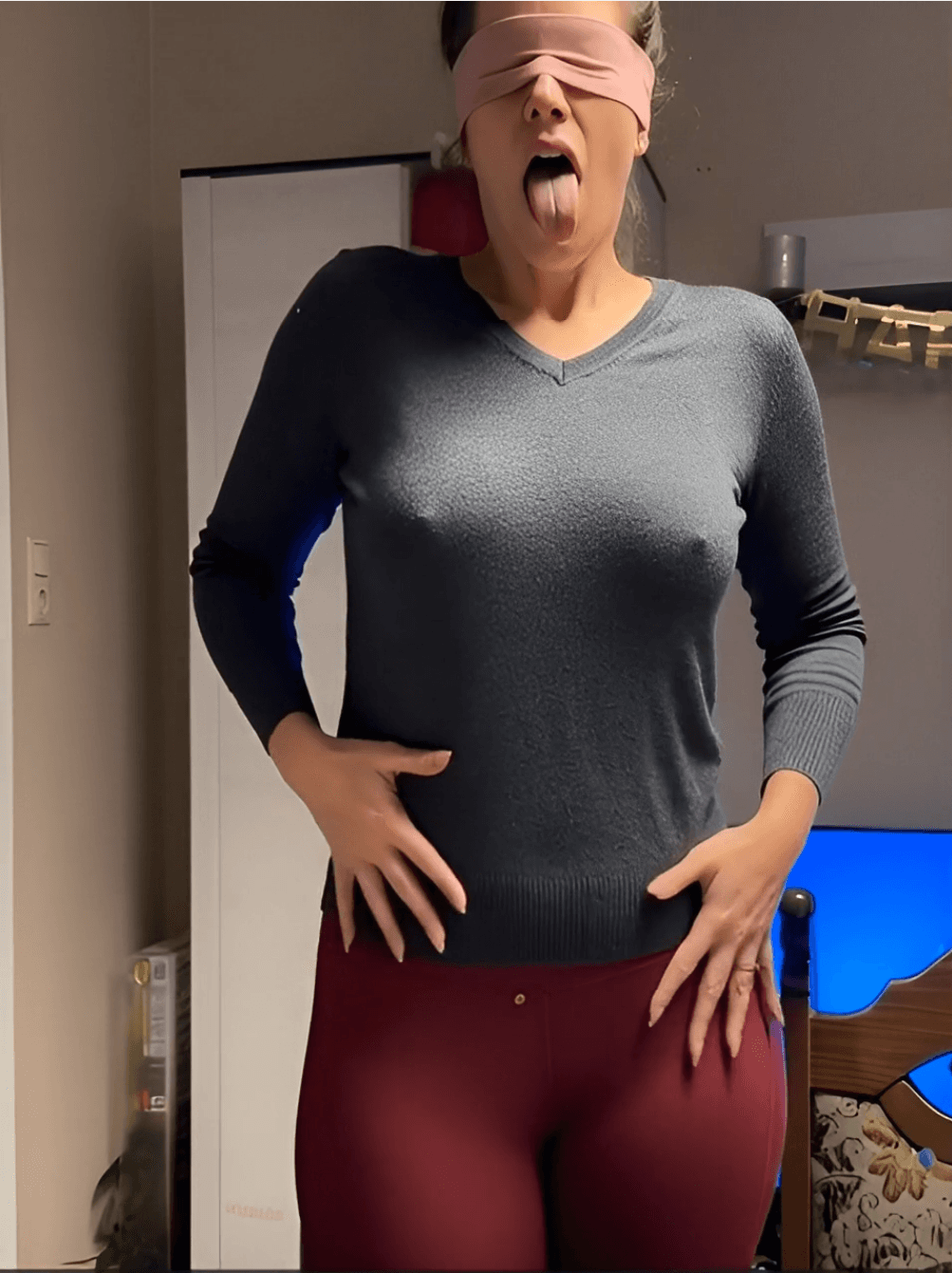 Wife teasing with Blindfold and Tongue