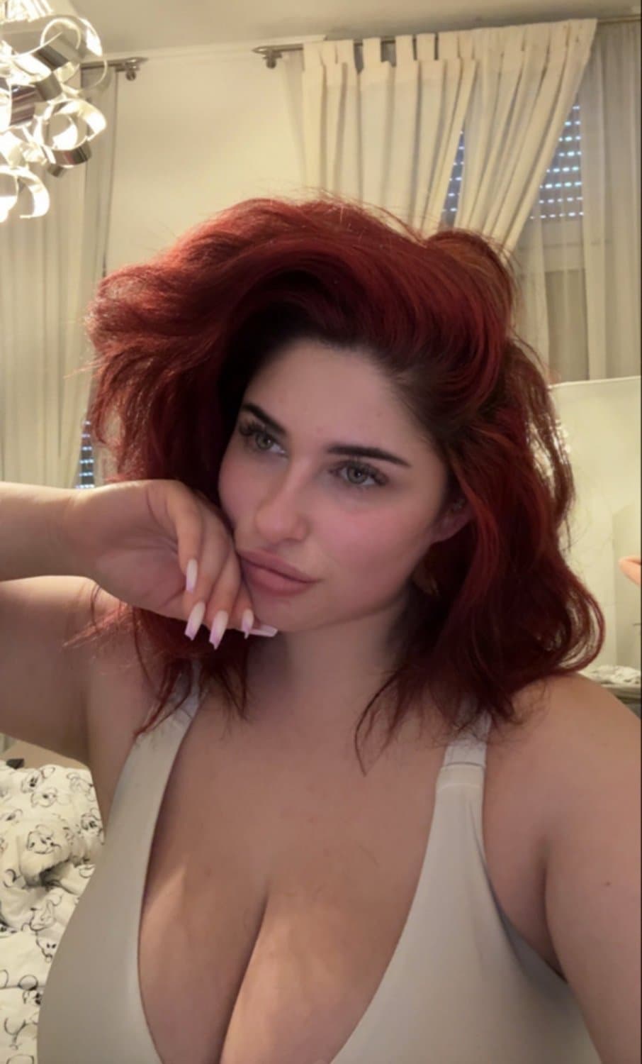 Chubby bitch with red hair and big boobs