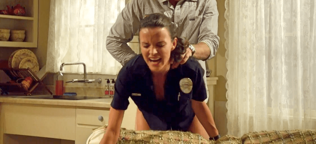 Female cop takes a dick up her ass on film