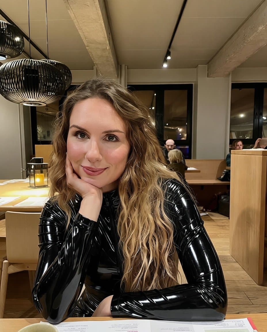 Sexy babe in vinyl catsuit