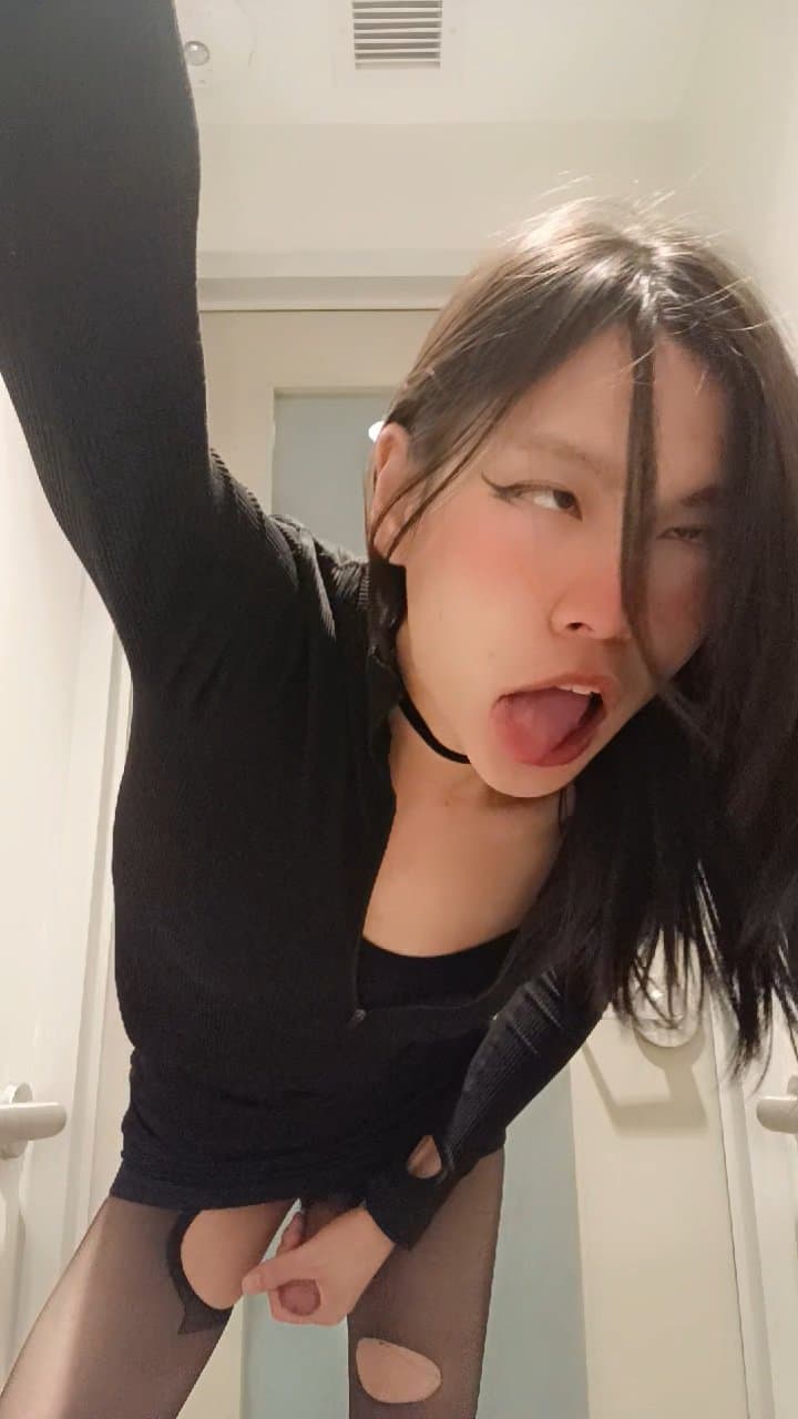 Femboy masturbating in school bathroom, wishing someone can fuck me into a drooling ahegao whore