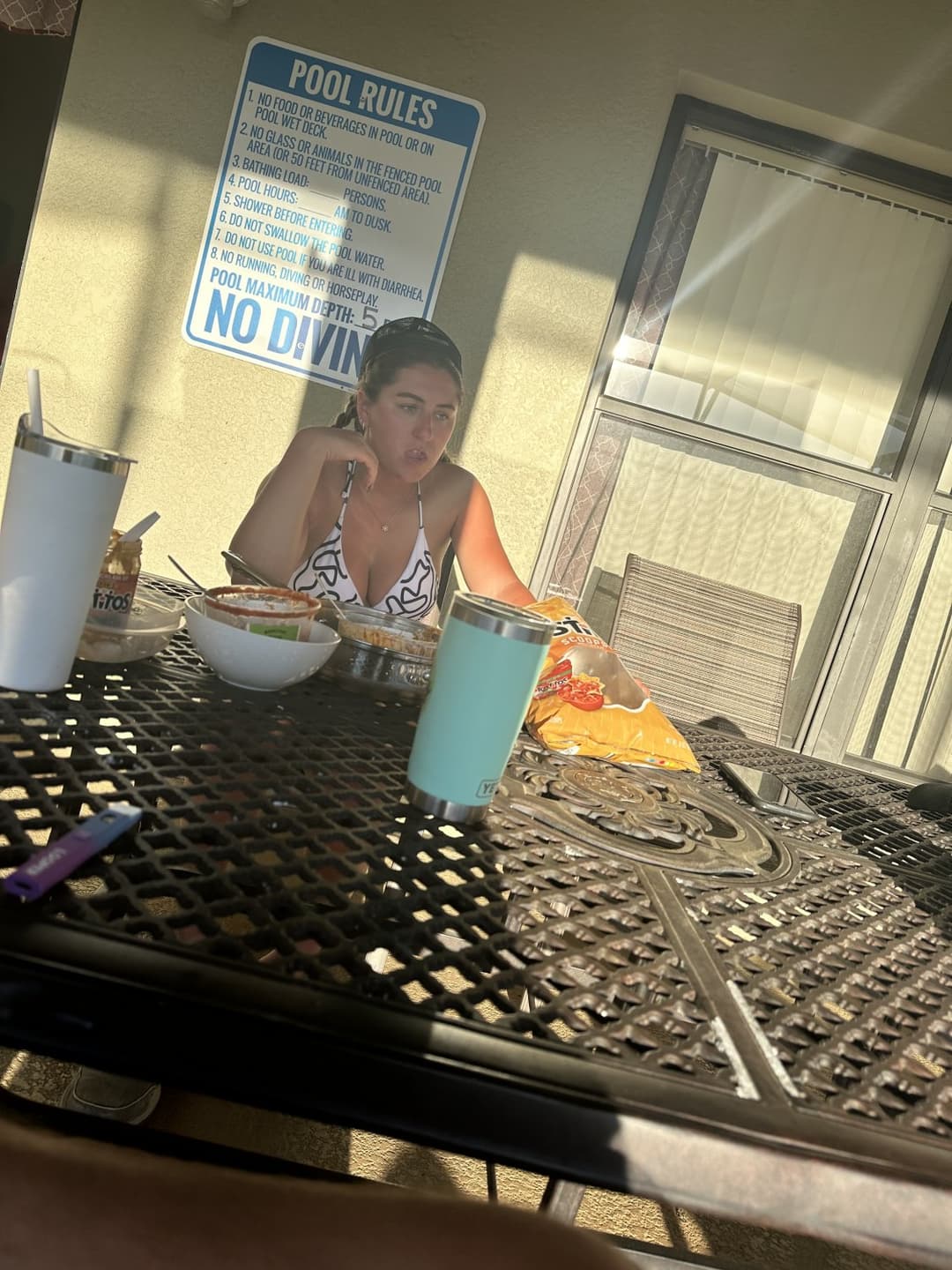 Caught my cousin holding her fat titties around my buddies big dick in this black swimsuit