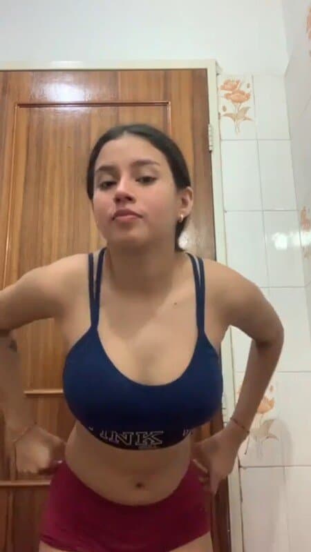 Perfect body busty girl undressing and fingering Indian NRI desi