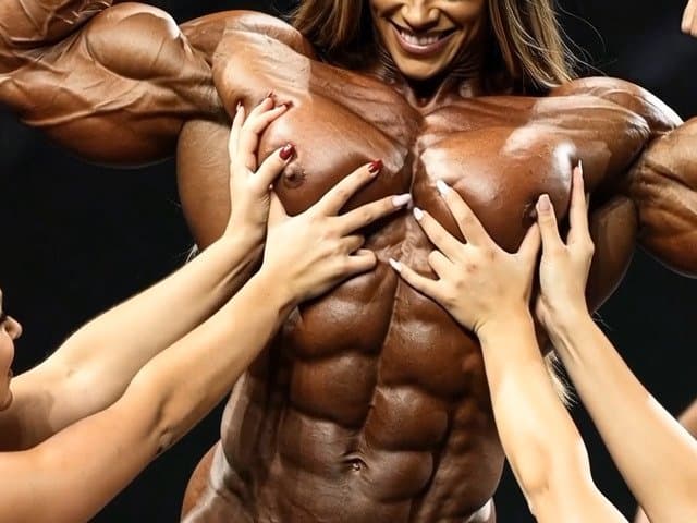 Click to view full size The naked bodybuilding show now is turning to a wild lesbian muscle orgy