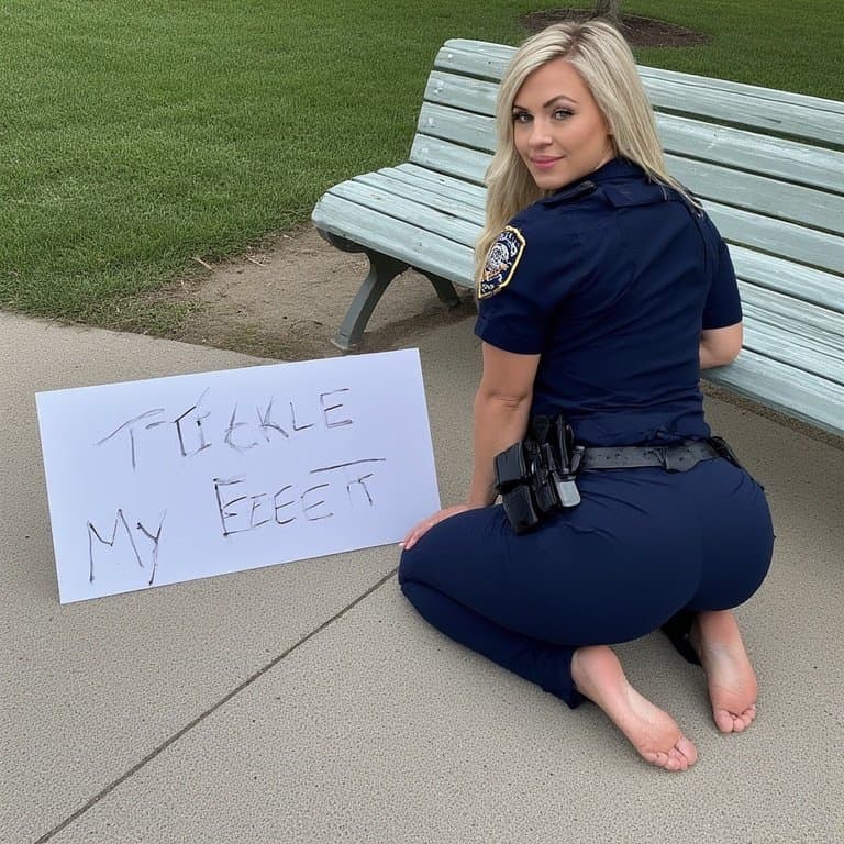 Beautiful officers want their bare feet messed with