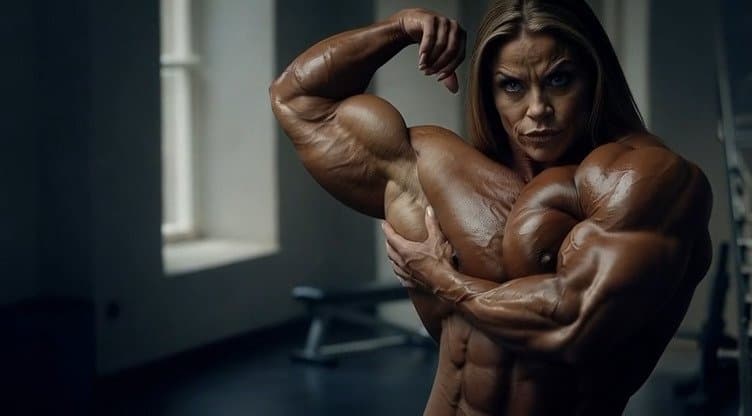 The strong flavour of her naked roided muscles turns every woman into a lesbian